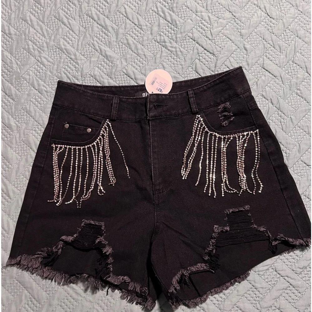 Rhinestone High Waisted Shorts - Picture 1 of 4